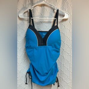 Free Country Large Blue and Charcoal Swimsuit Top with Adjustable Straps